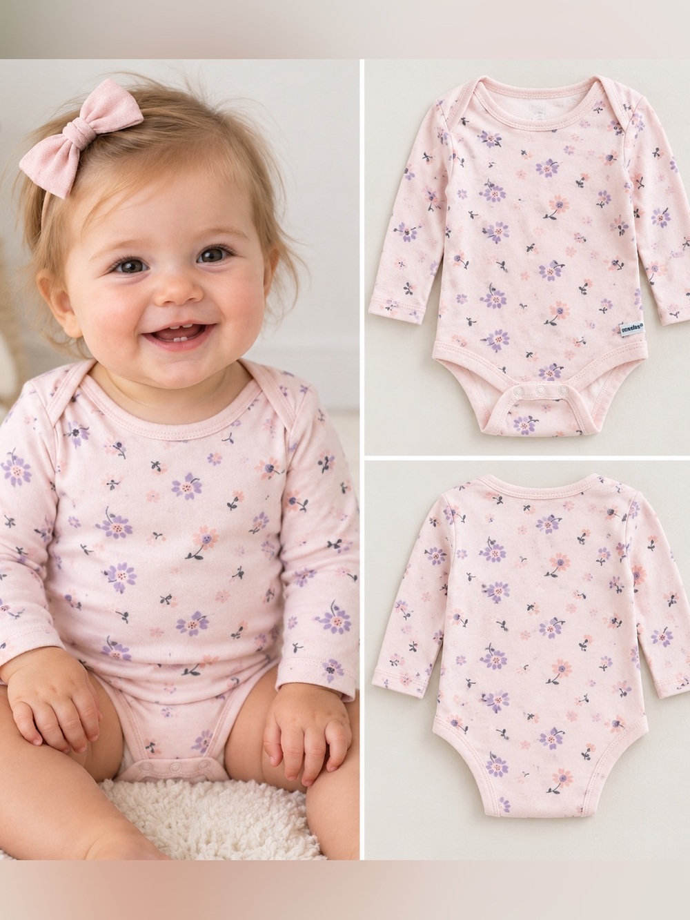Gerber Baby Girls Pink Floral Long Sleeve Onesie Bodysuit